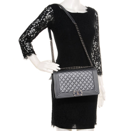 Chanel Metallic Calfskin Quilted Medium Boy Flap Dark Silver 2 of 9