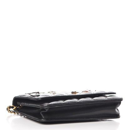 Chanel Aged Calfskin Quilted Lucky Charms 2.55 Reissue Wallet On Chain WOC Black 4 of 11