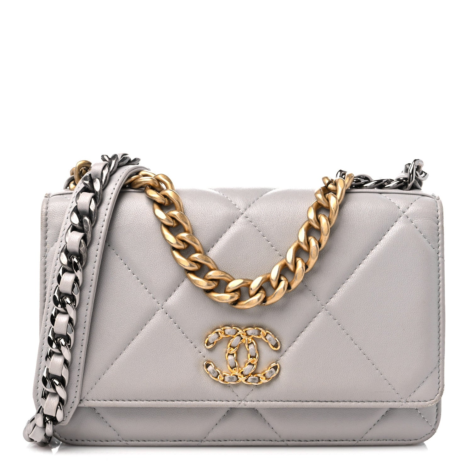 Chanel Lambskin Quilted Chanel 19 Wallet On Chain WOC Grey 1 of 14