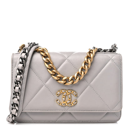 Chanel Lambskin Quilted Chanel 19 Wallet On Chain WOC Grey 1 of 14