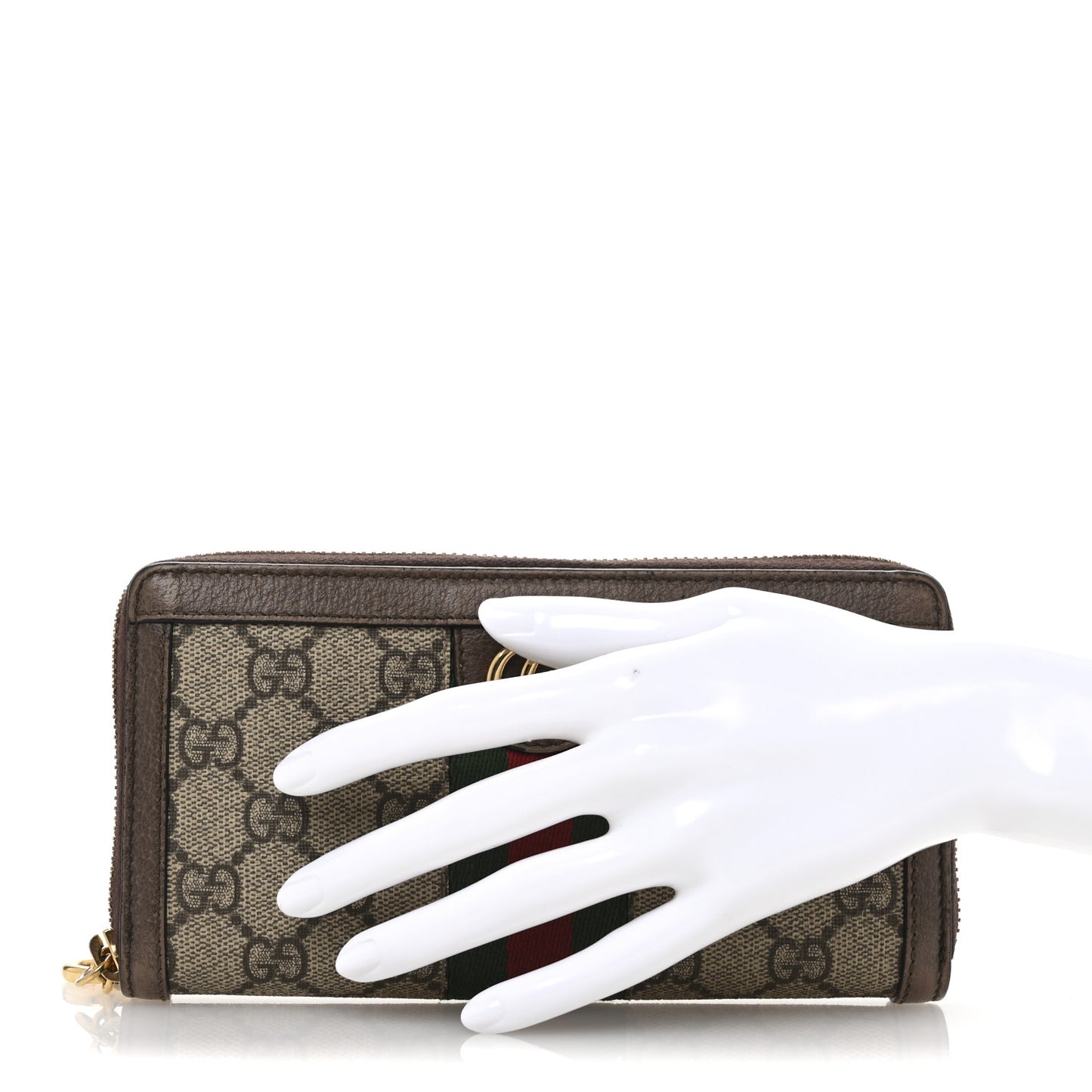 GG Supreme Monogram Web Ophidia Zip Around Wallet Brown