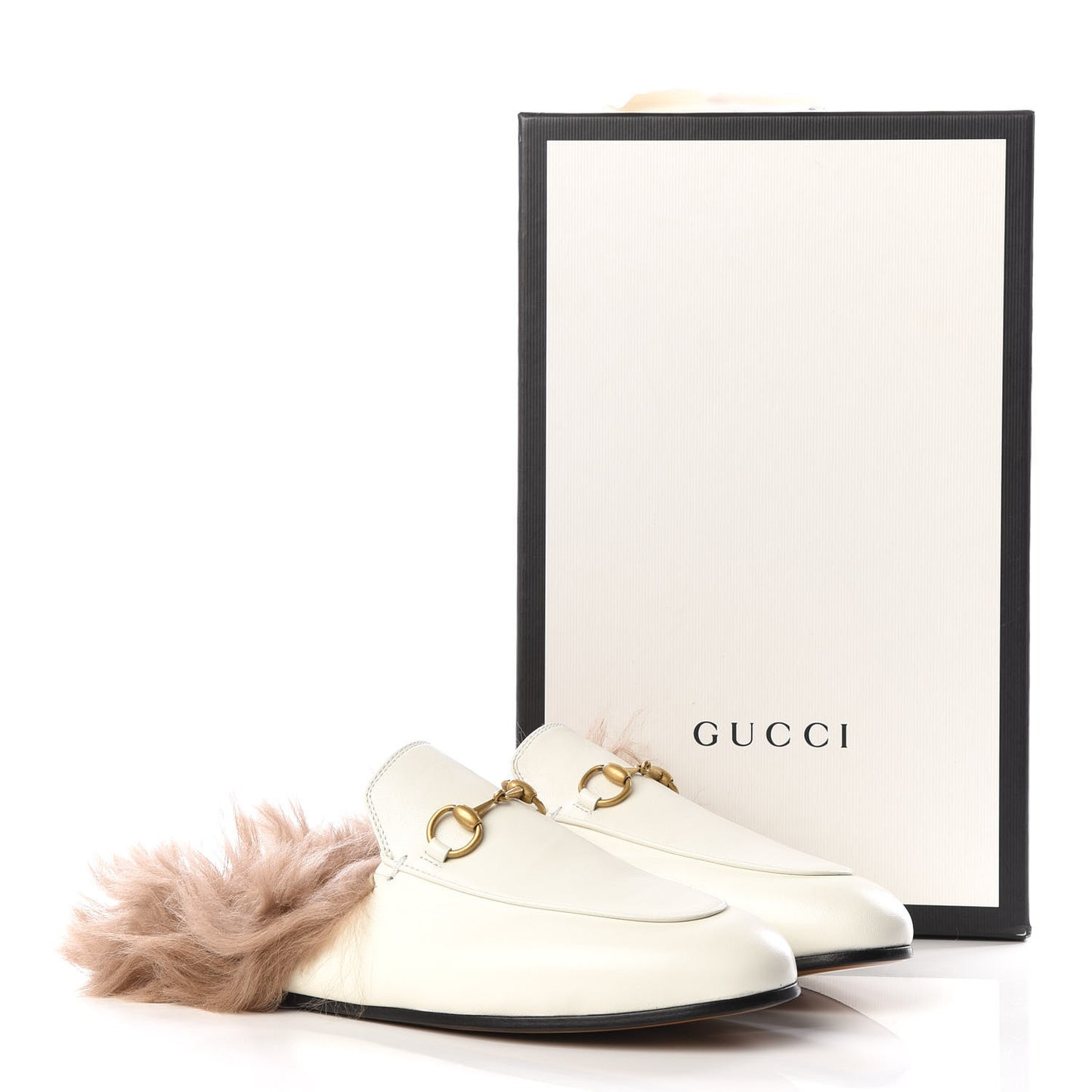 Malaga Kid Fur Womens Princetown Slippers 37.5 Dusty White Naturale