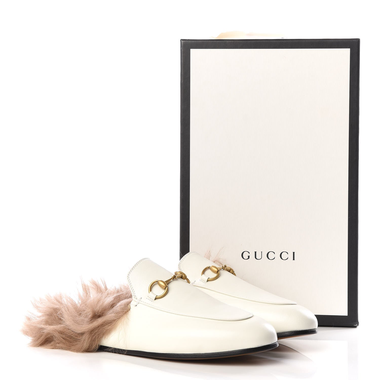 Gucci Malaga Kid Fur Womens Princetown Slippers 37.5 Dusty White Naturale 8 of 8