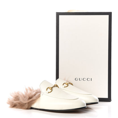 Gucci Malaga Kid Fur Womens Princetown Slippers 37.5 Dusty White Naturale 8 of 8