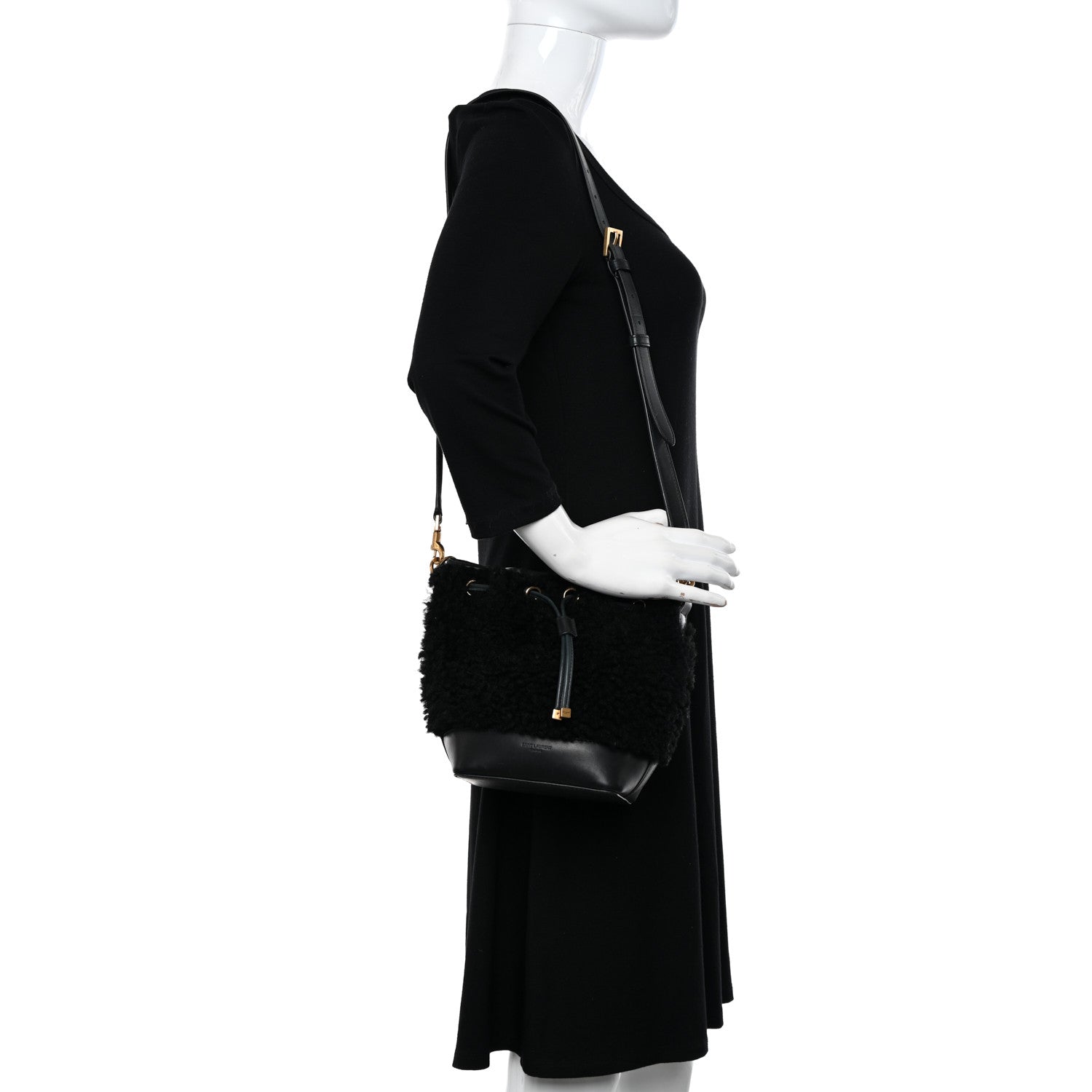 Saint Laurent Shearling Calfskin Small Emmanuelle Bucket Bag Black 2 of 12