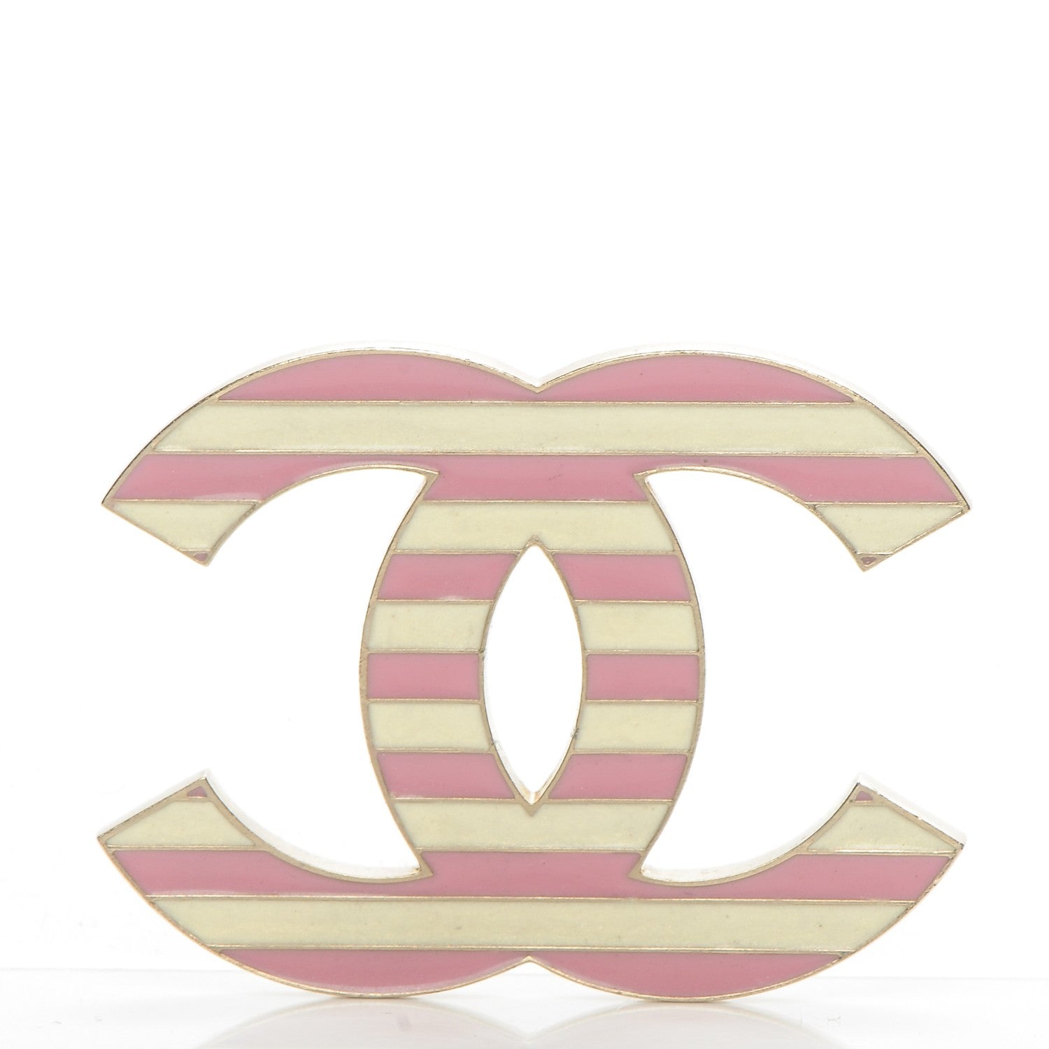 Chanel Enamel Striped CC Brooch Pink Gold 3 of 5
