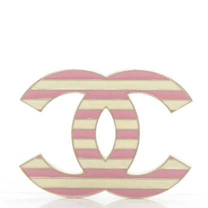 Chanel Enamel Striped CC Brooch Pink Gold 3 of 5