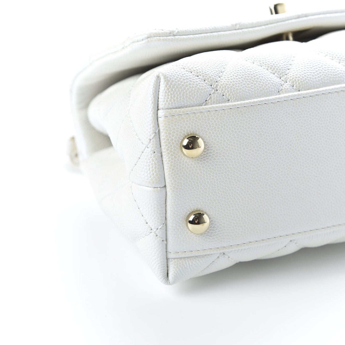 Iridescent Caviar Quilted Extra Mini Coco Handle Flap Ivory