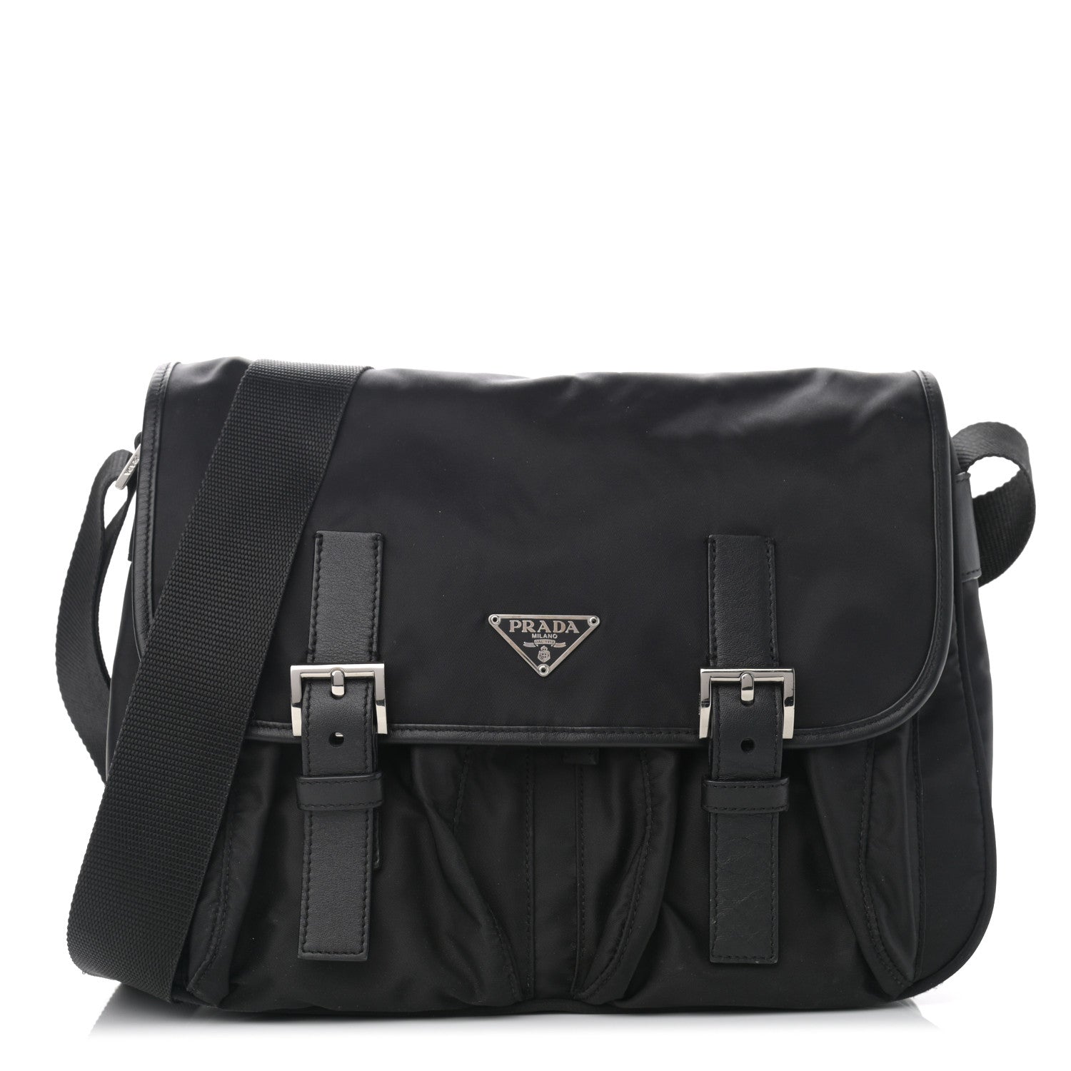 Prada Tessuto Nylon Saffiano Messenger Bag Black 1 of 14