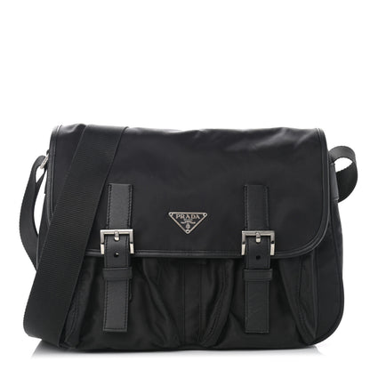 Prada Tessuto Nylon Saffiano Messenger Bag Black 1 of 14