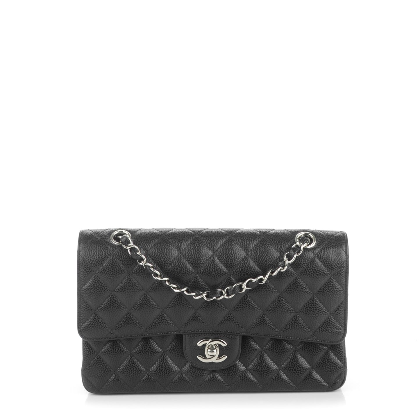 Caviar Quilted Medium Double Flap Black