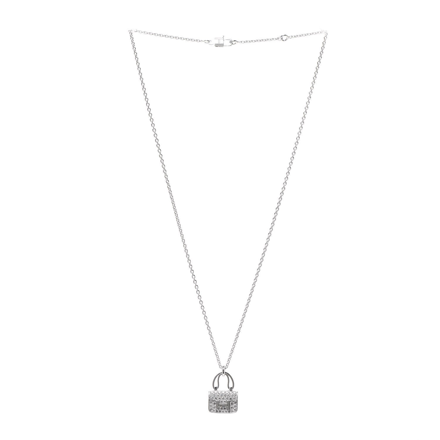 Hermes 18K White Gold Diamond Constance Amulettes Pendant Necklace 3 of 7
