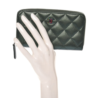 Chanel Iridescent Goatskin Quilted Small Zip Around Wallet Green 2 of 9