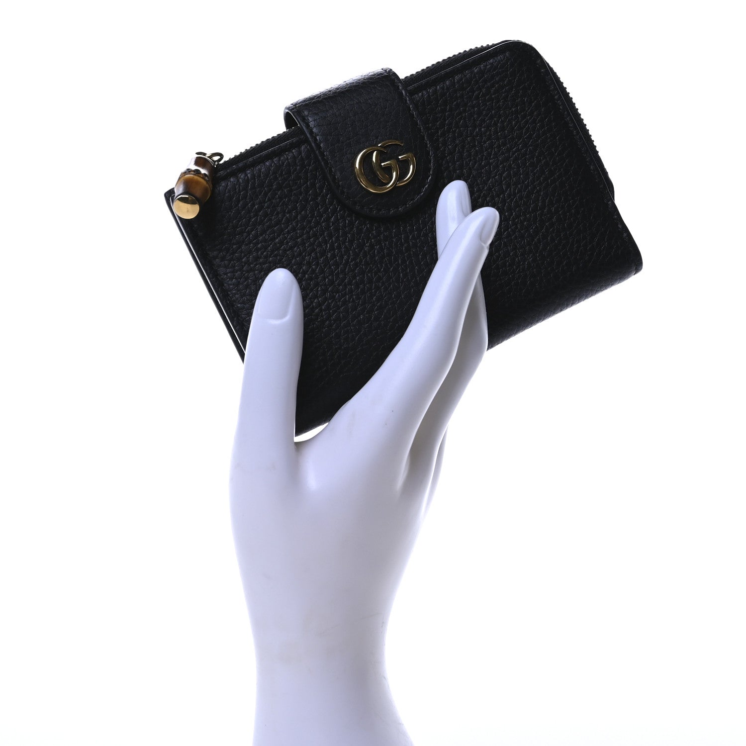 Gucci Piuma Calfskin Medium Bamboo Double G Wallet Black 2 of 7