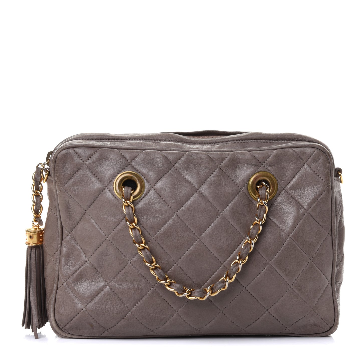 Lambskin Quilted Tassel Camera Case Brown