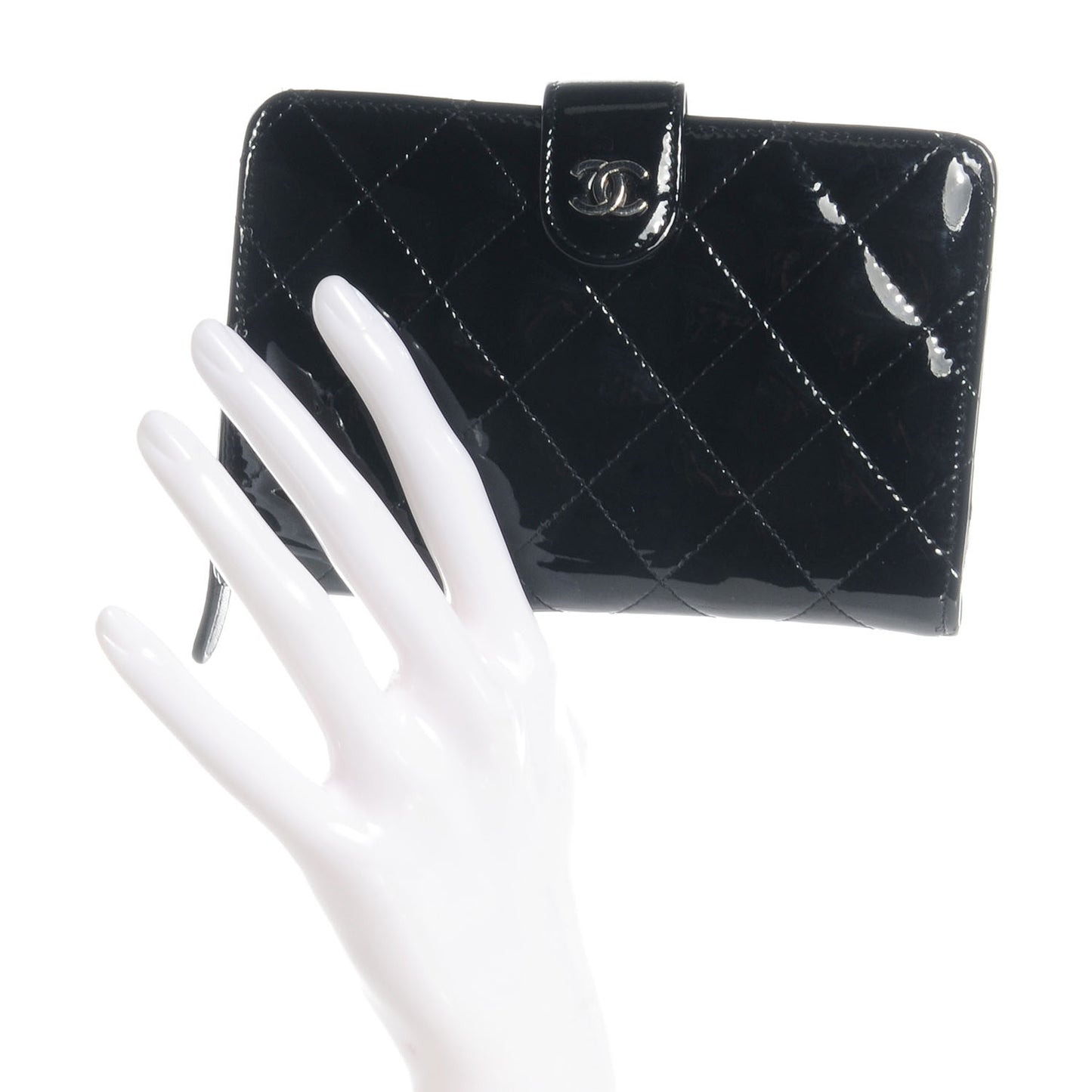 Patent Quilted CC French Wallet Black