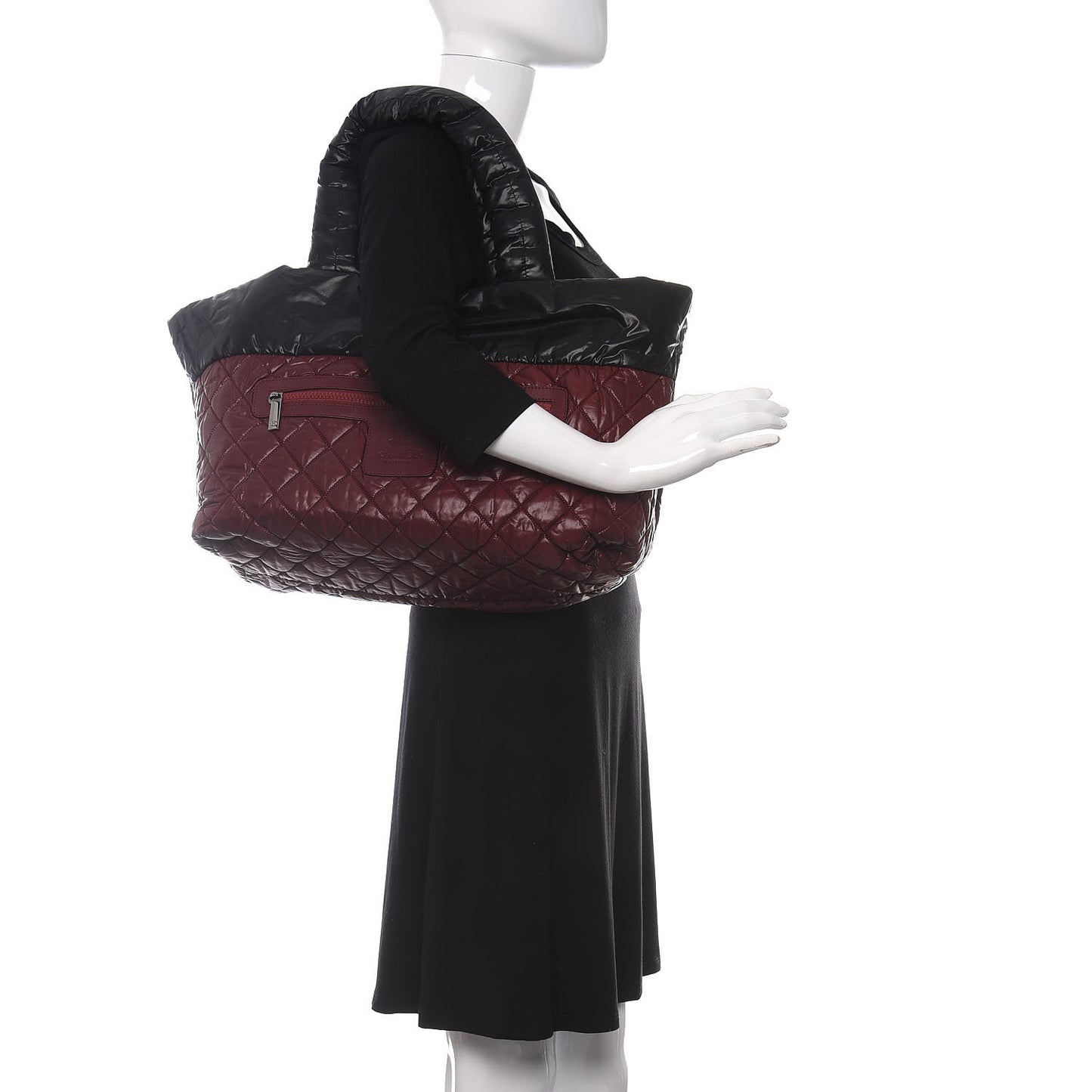 Nylon Quilted Medium Coco Cocoon Reversible Tote Black