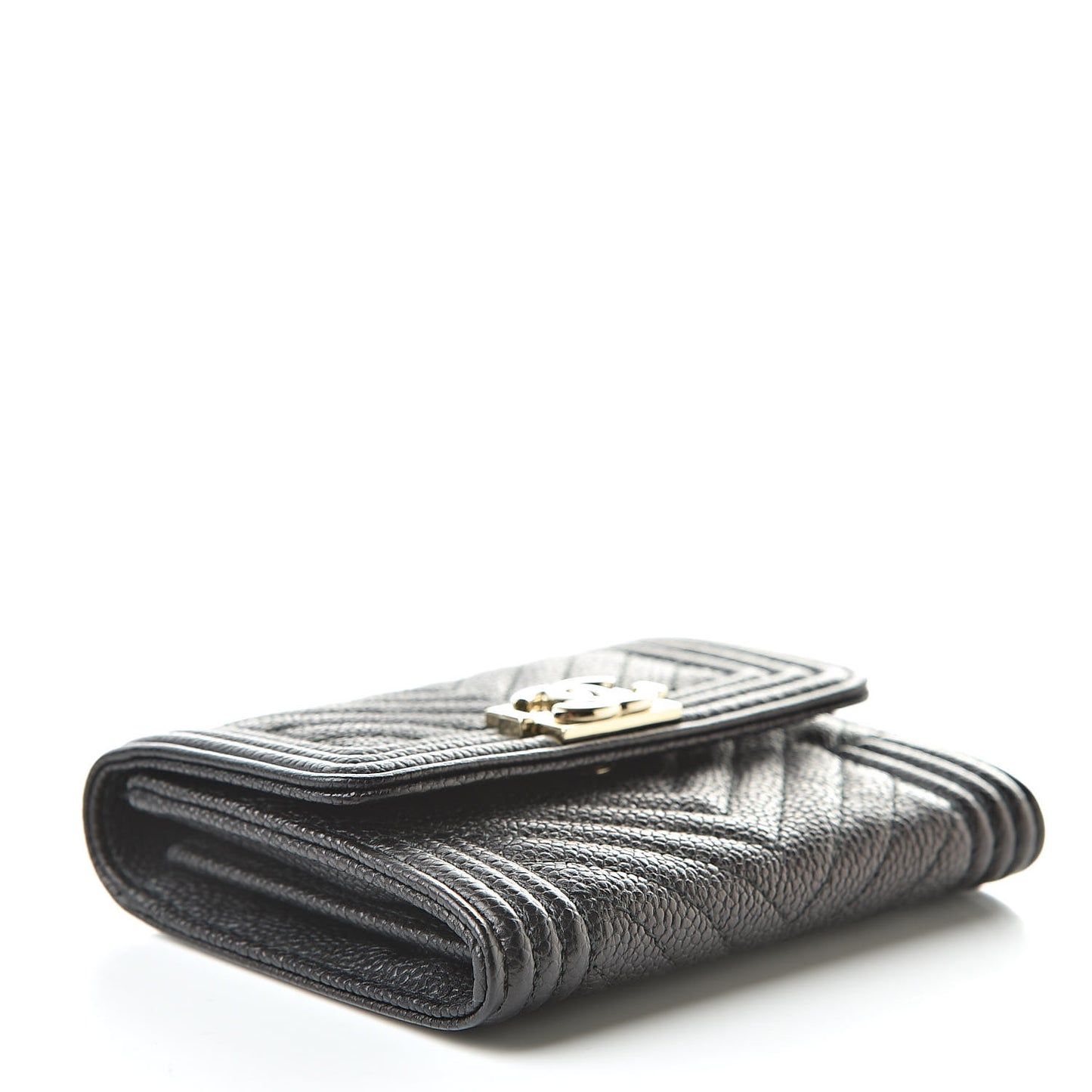 Caviar Chevron Quilted Boy Flap Card Holder Black