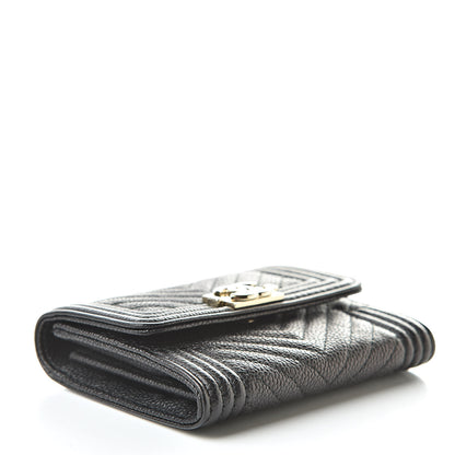 Chanel Caviar Chevron Quilted Boy Flap Card Holder Black 4 of 9