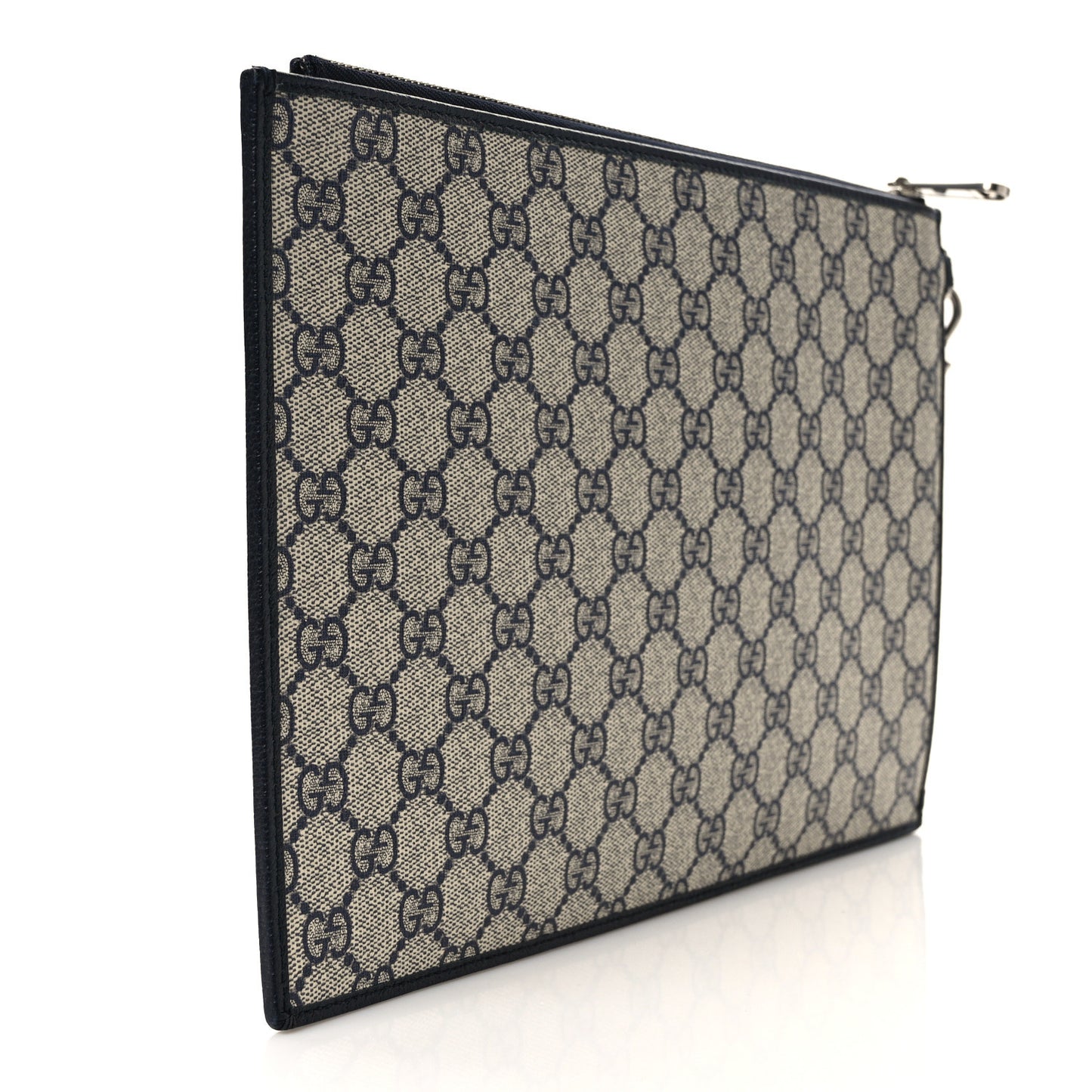 GG Supreme Monogram Textured Dollar Calfskin Retro Interlocking G Wristlet Pouch Beige Blue