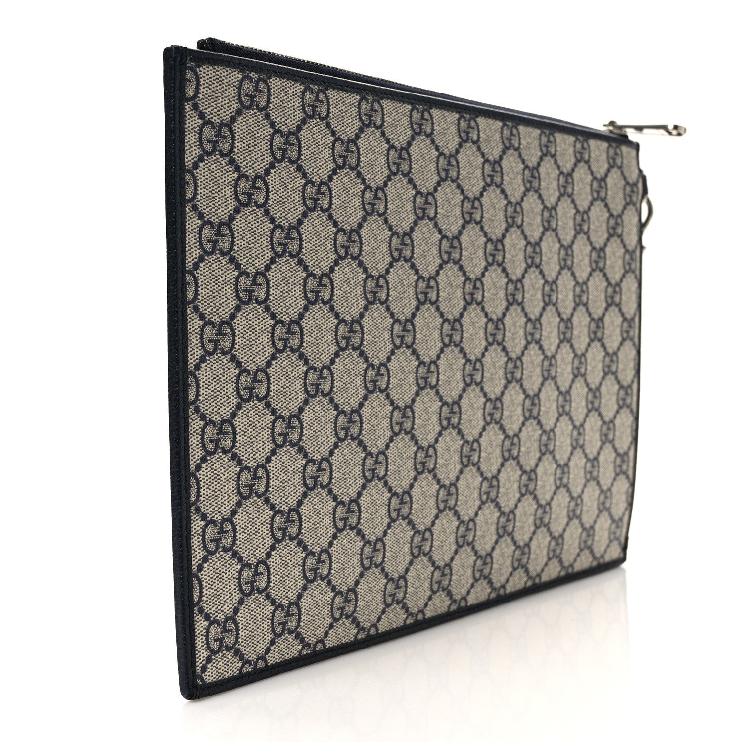 Gucci GG Supreme Monogram Textured Dollar Calfskin Retro Interlocking G Wristlet Pouch Beige Blue 3 of 6