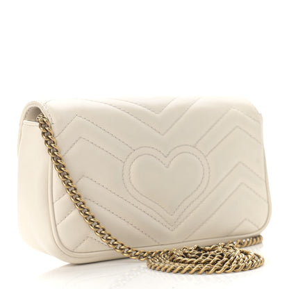 Gucci Calfskin Matelasse Super Mini GG Marmont Shoulder Bag White 3 of 10