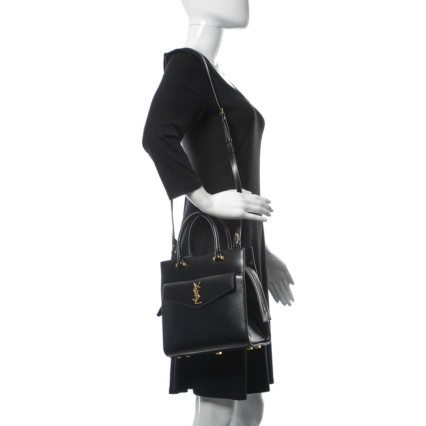 Shiny Calfskin Small Uptown Tote Black
