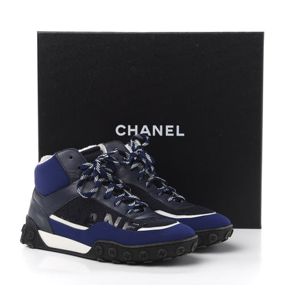 Chanel Calfskin Mesh Lycra Womens Logo High Top Sneakers 36.5 Blue 10 of 10