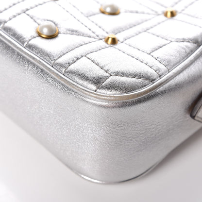 Gucci Metallic Calfskin Matelasse Studded Small Pearly GG Marmont Chain Shoulder Bag Silver 14 of 15