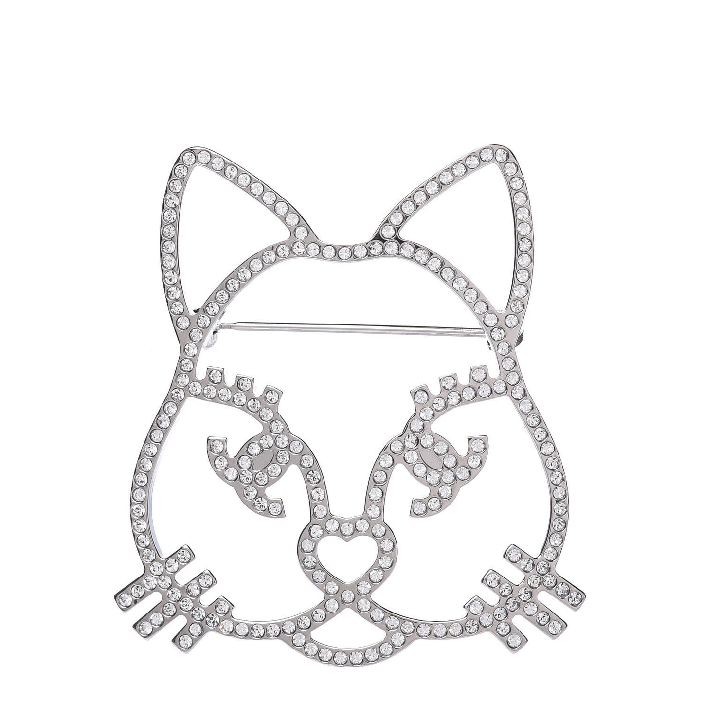 Strass Crystal Emoji Choupette Cat Brooch Silver