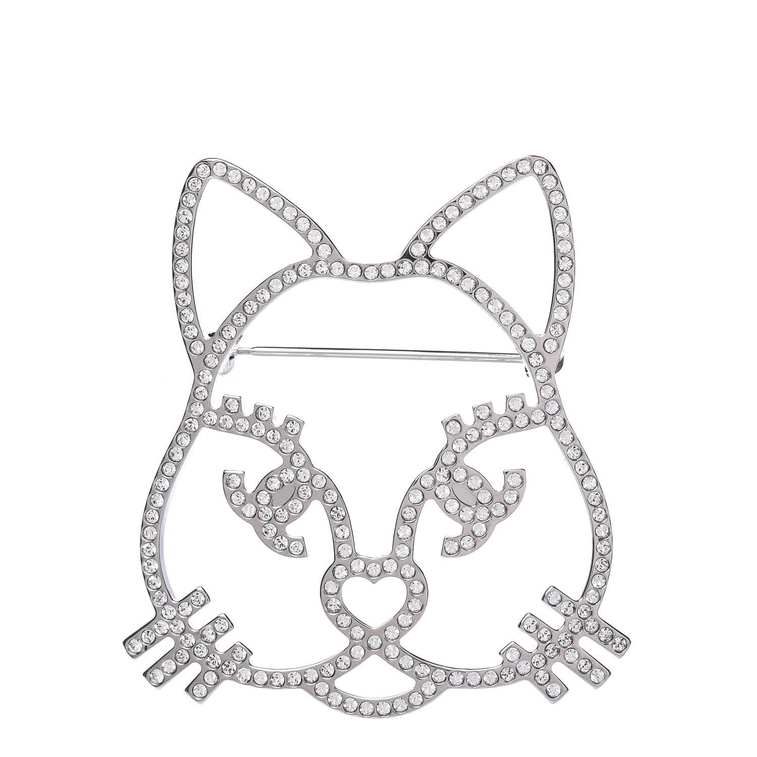 Chanel Strass Crystal Emoji Choupette Cat Brooch Silver 1 of 5