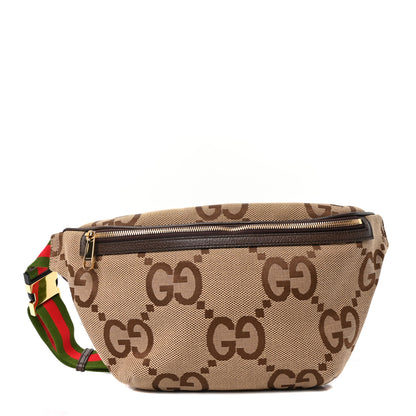 Gucci Monogram Jumbo GG Textured Dollar Calfskin Web Belt Bag Camel Ebony New Acero Camel Ebony New Acero 1 of 10