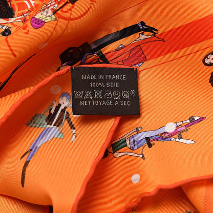 Hermes Silk Ex-Libris Les Parisie Scarf 70 Orange Brique Fuschia 3 of 5
