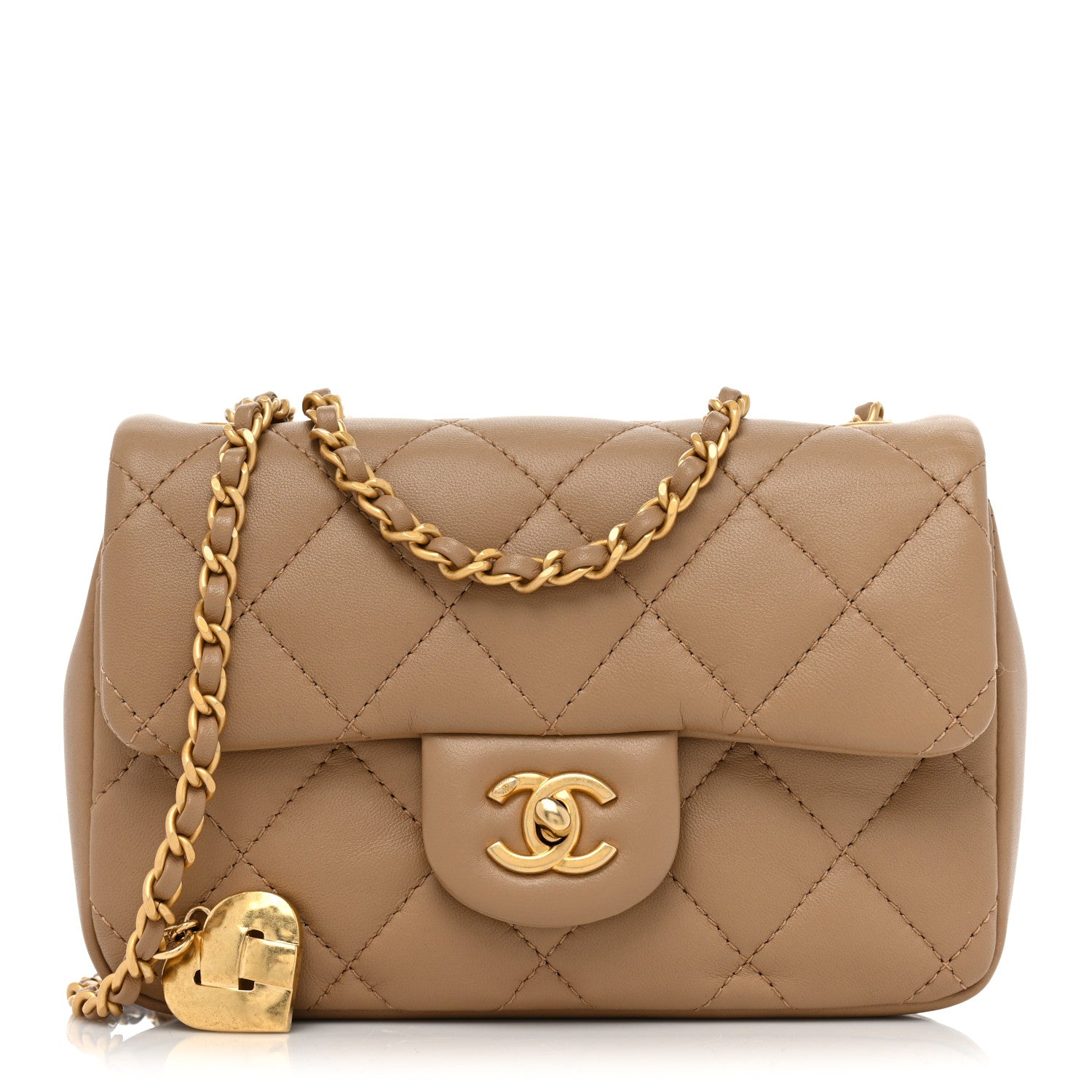 Chanel Lambskin Quilted Mini Heart Charms Flap Beige 1 of 9
