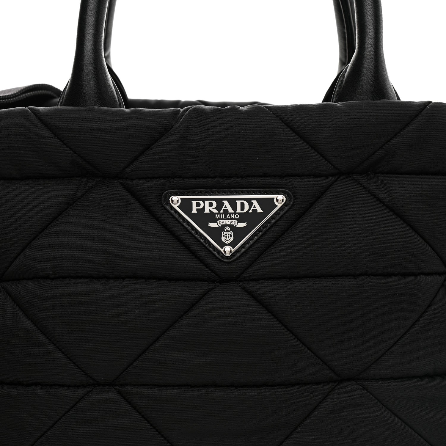 Prada Re-Nylon Nappa Triangle Quilted Padded Small Double Handled Zip Tote Black 6 of 6