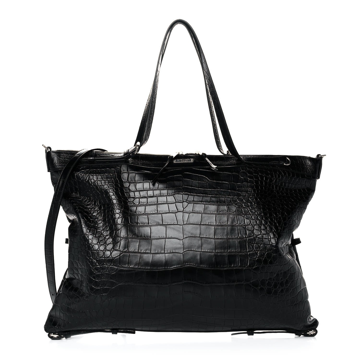 Saint Laurent Calfskin Crocodile Embossed Large Convertible ID Bag Black 1 of 11