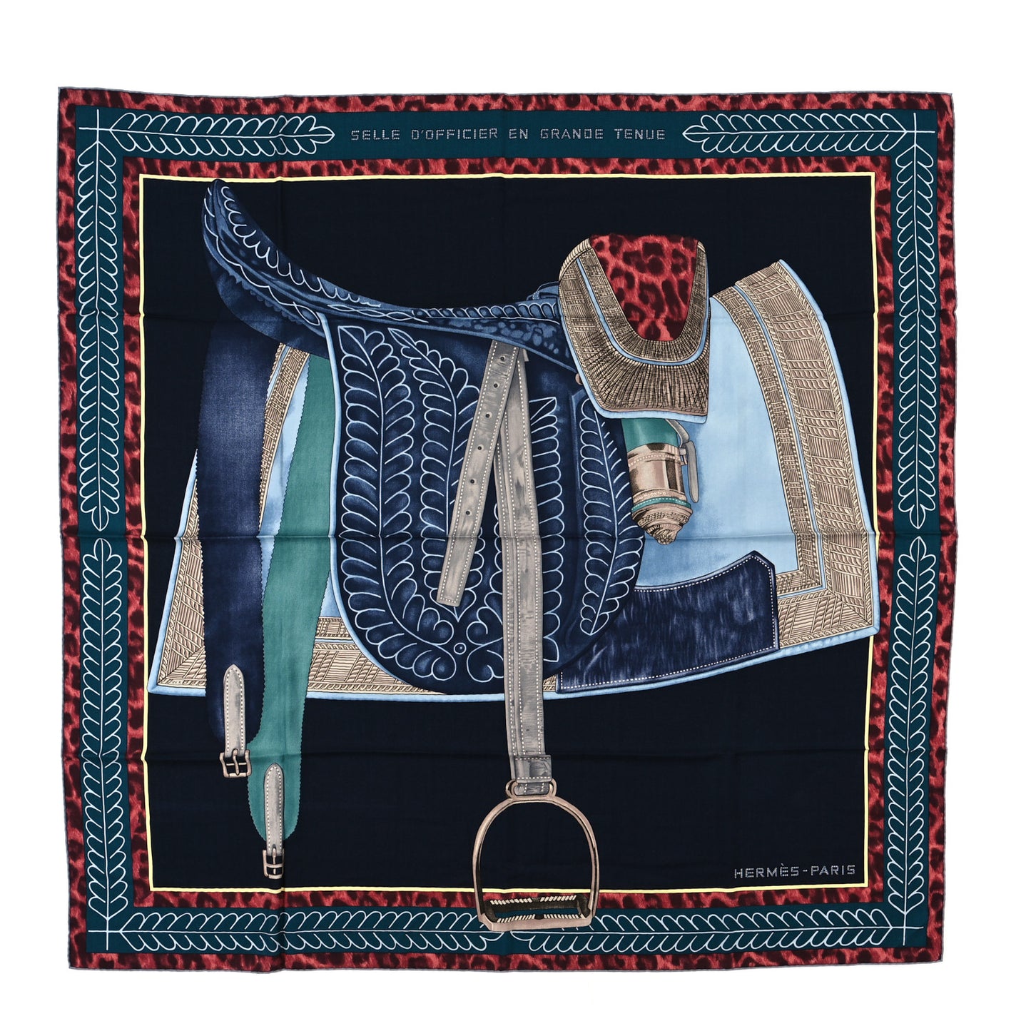 Cashmere Silk Selle d'Officier En Grande Tenue Shawl 140 Marine Petrole Ciel