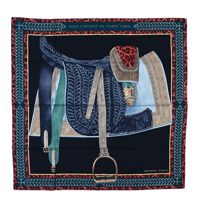Hermes Cashmere Silk Selle d'Officier En Grande Tenue Shawl 140 Marine Petrole Ciel 1 of 3