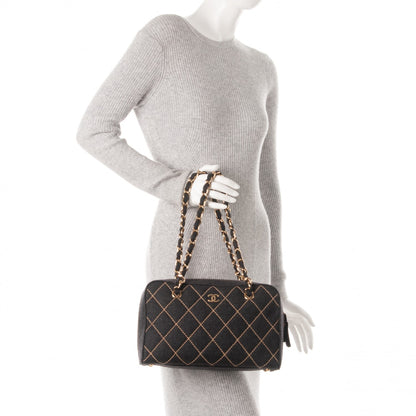 Chanel Wool Contrast Stitch Surpique Shoulder Bag Charcoal 2 of 7