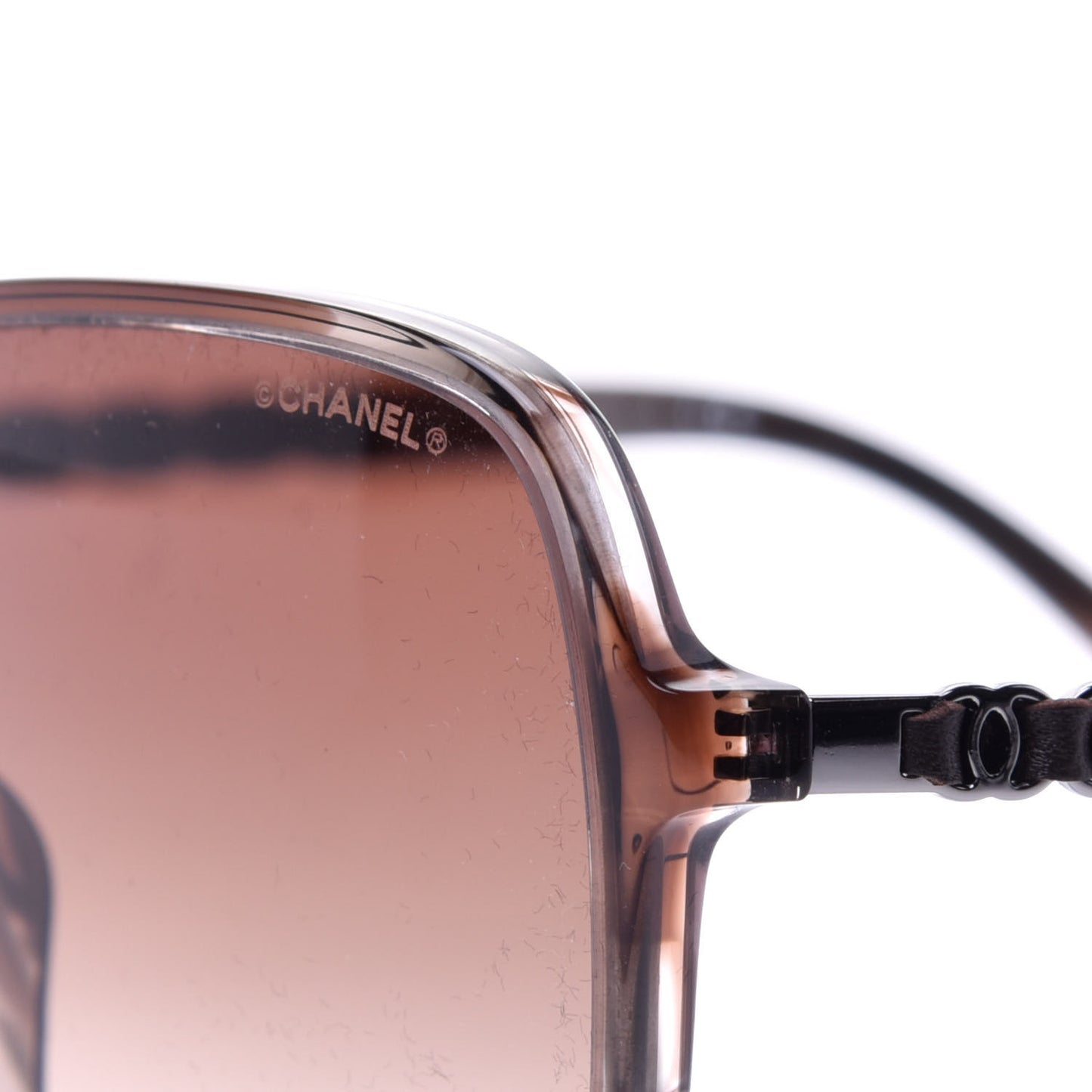 Metal Calfskin CC Chain Pilot Sunglasses 5439-Q Brown