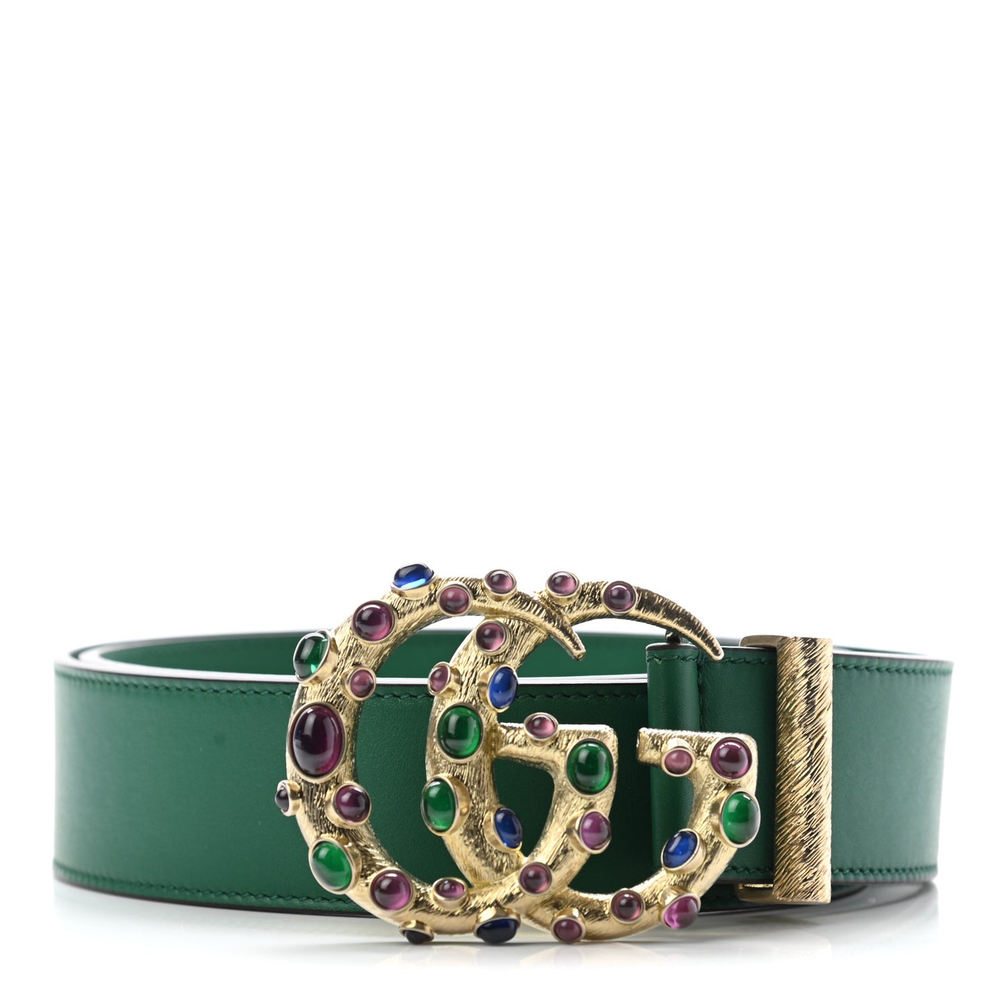 Calfskin Ceramic Glass Double G 40mm Belt 100 40 Emerald Multicolor
