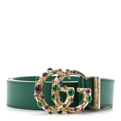 Gucci Calfskin Ceramic Glass Double G 40mm Belt 100 40 Emerald Multicolor 1 of 5