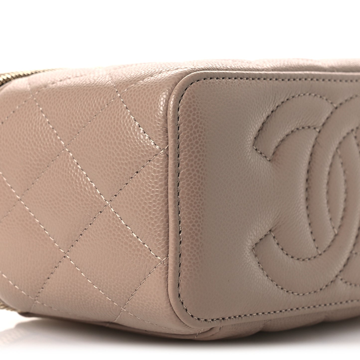 Caviar Quilted Small Vanity Case With Chain Dark Beige