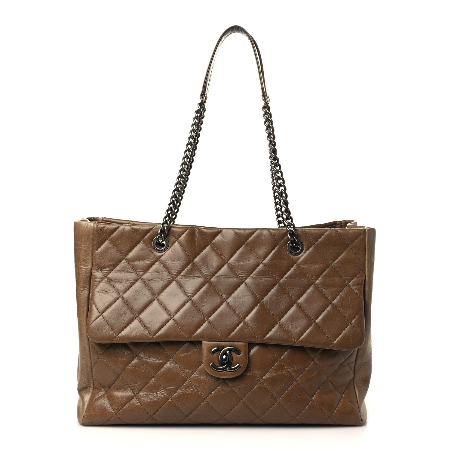 Chanel Glazed Calfskin Quilted Large Front Flap Tote Dark Beige 1 of 9