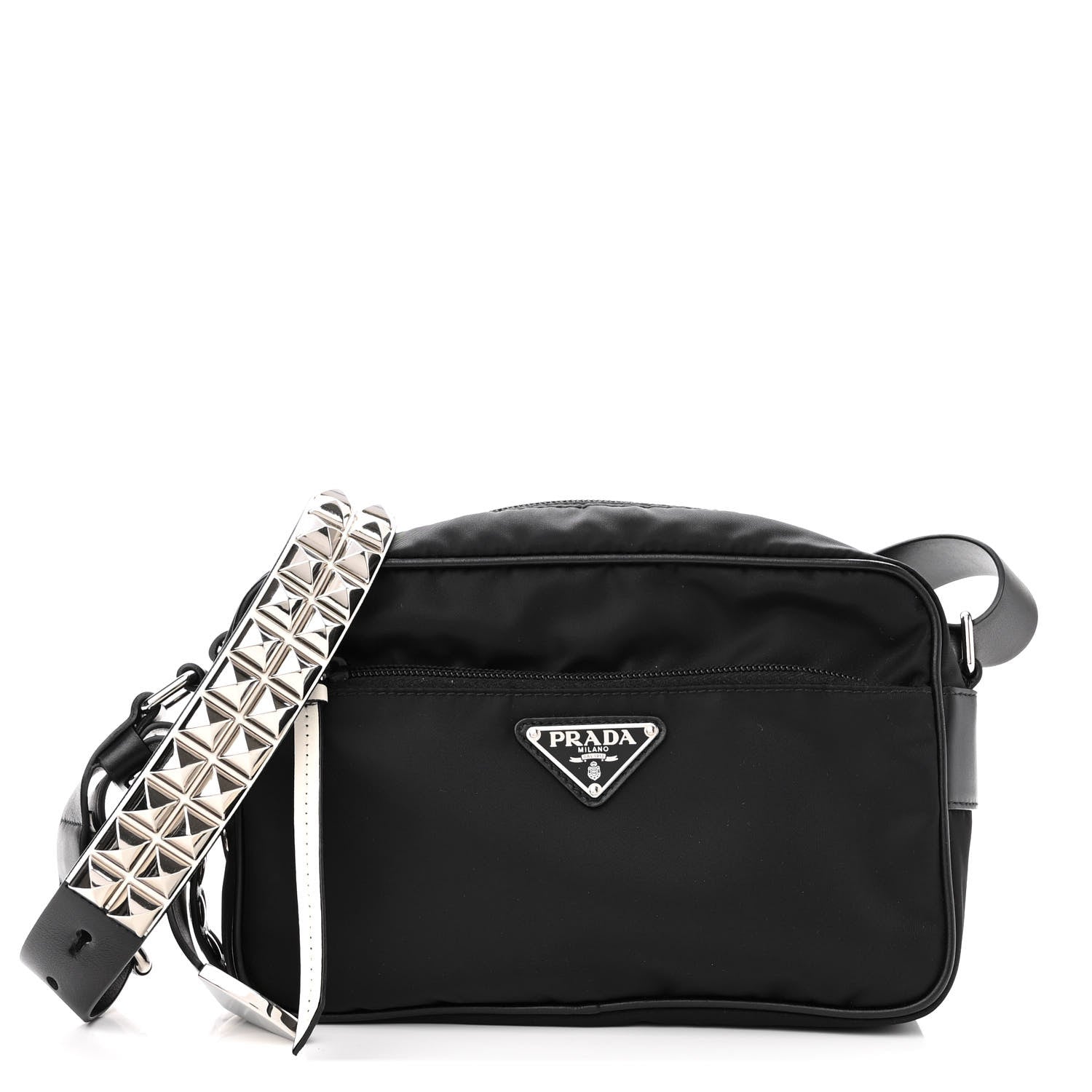 Prada Tessuto Nylon Studded New Vela Shoulder Bag Black Bianco 1 of 9
