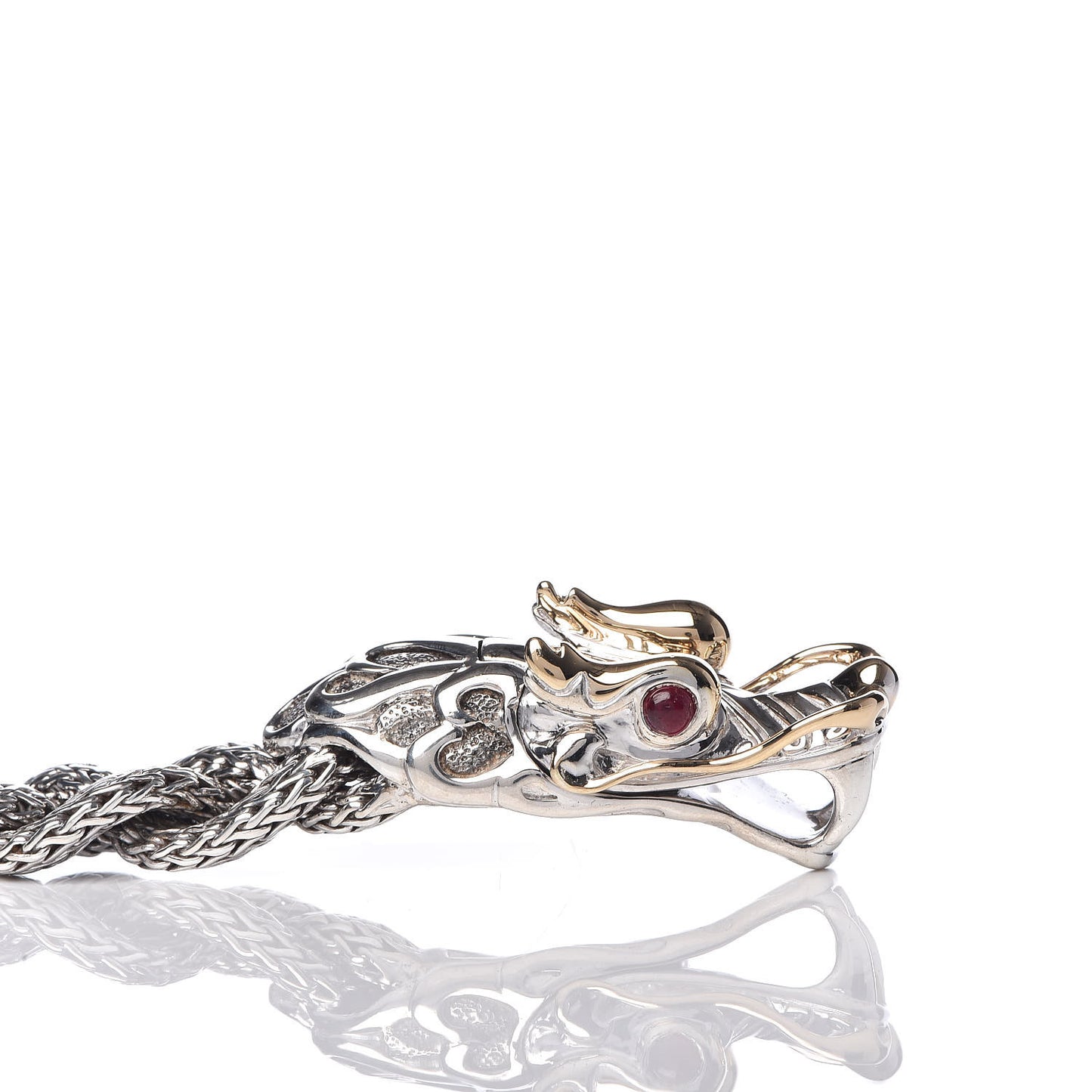 Sterling Silver 18K Yellow Gold Ruby Naga Dragon Braided Chain Bracelet