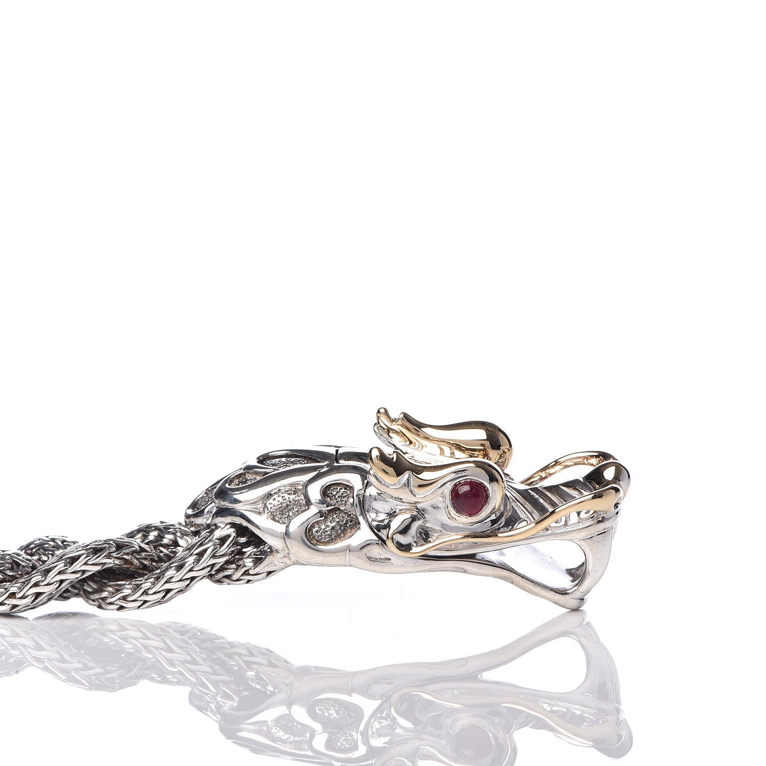 John Hardy Sterling Silver 18K Yellow Gold Ruby Naga Dragon Braided Chain Bracelet 5 of 6