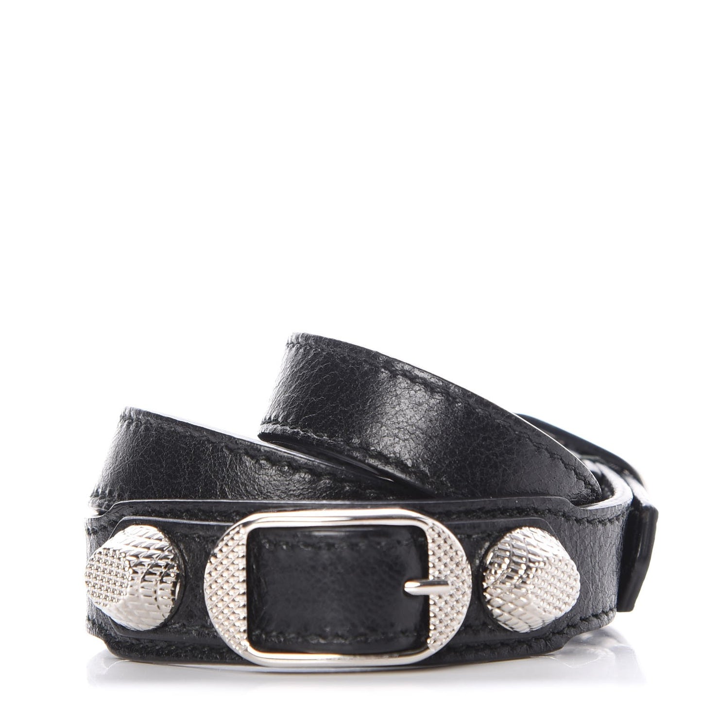 Agneau Giant 12 Silver Hardware Triple Tour Bracelet S Black