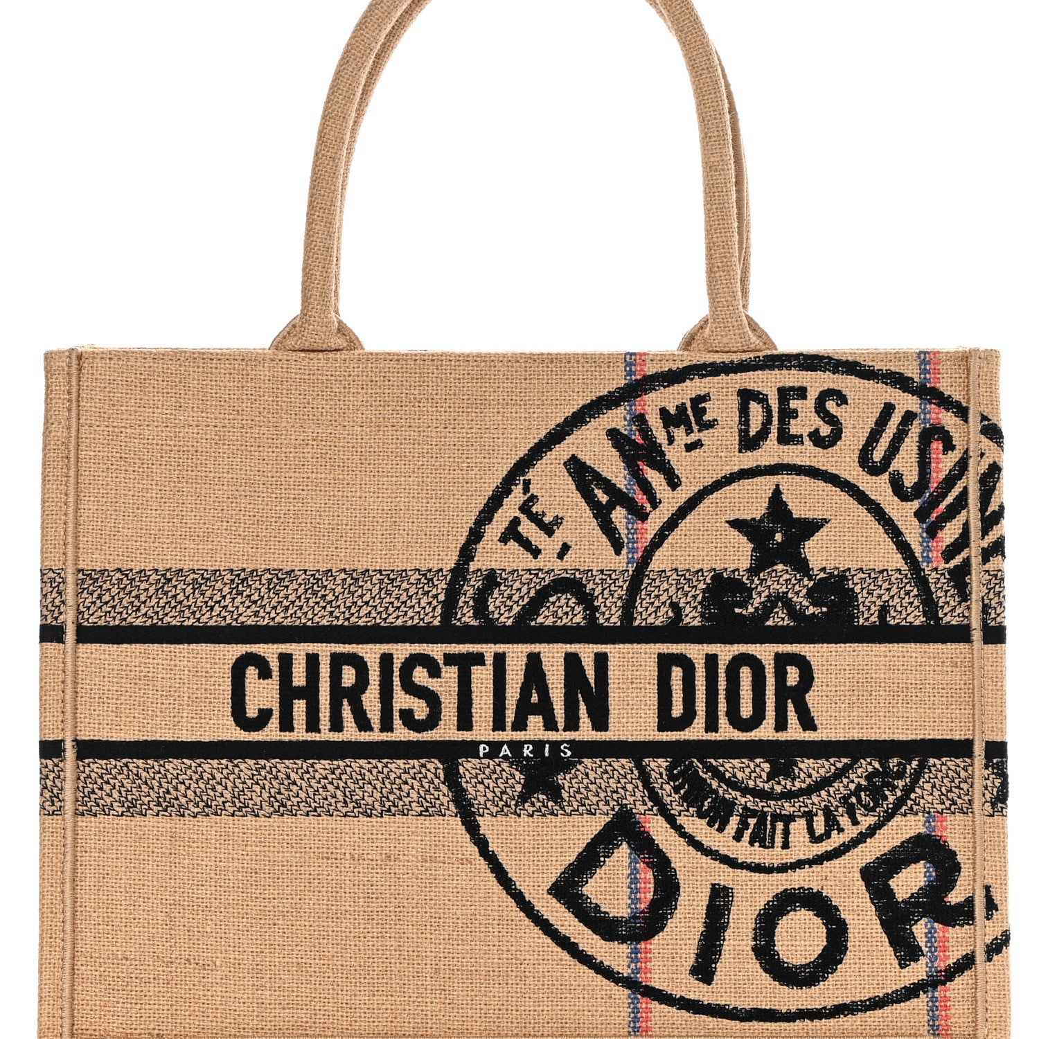 Christian Dior Canvas Jute Embroidered Medium Book Tote Black Beige 8 of 11