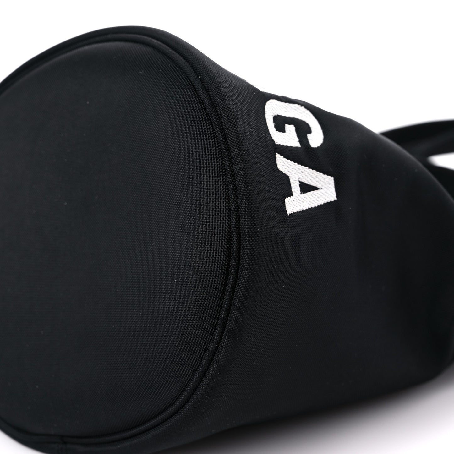 Recycled Sport Nylon Logo Embroidered Wheel Drawstring Bucket Bag XS Black